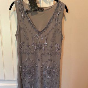 Grey Beaded NWT Overlay Dress